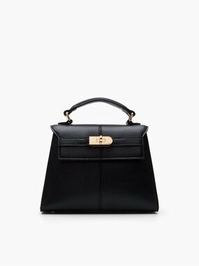 Black Structured Top-Handle Women's Bag with Gold Hardware